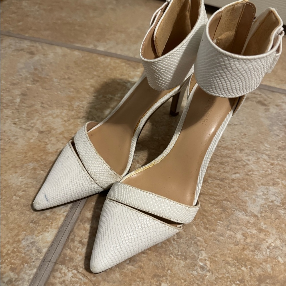 Expressions White Heels with Pointed Toe and Ankle Strap